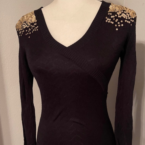 Anthro THML Black & Gold Sequins Sweater D… - Picture 3 of 8